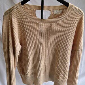 Pink Rose Open Back Cutout Ribbed Knit Sweater Blush Beige Size M